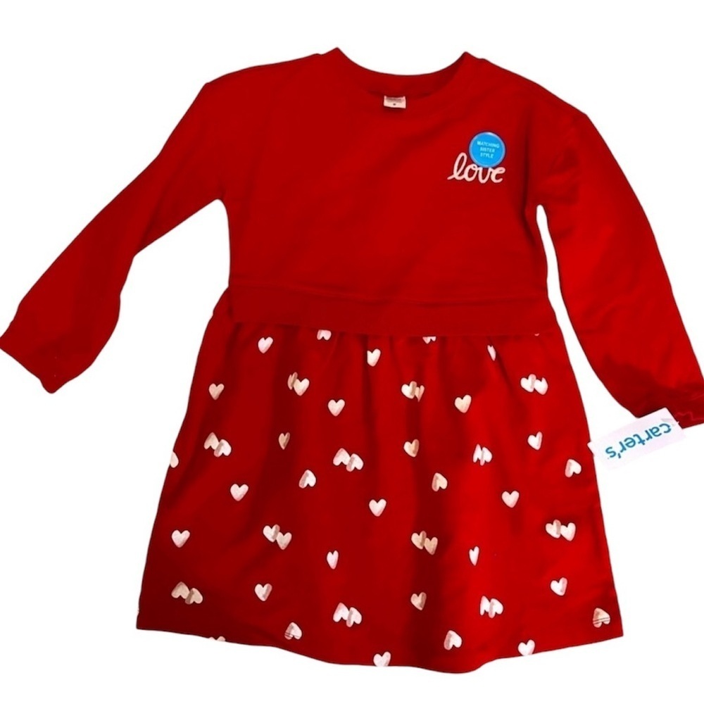 NWT Carters Love Hearts Girls Red Long Sleeve Sweatshirt Valentines Day Dress